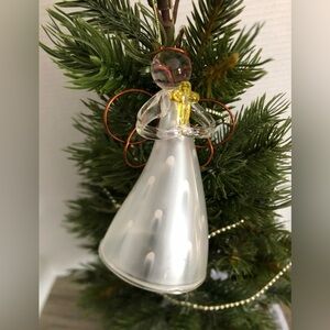 Hand Blown Glass Angel Ornament with Yellow Cross